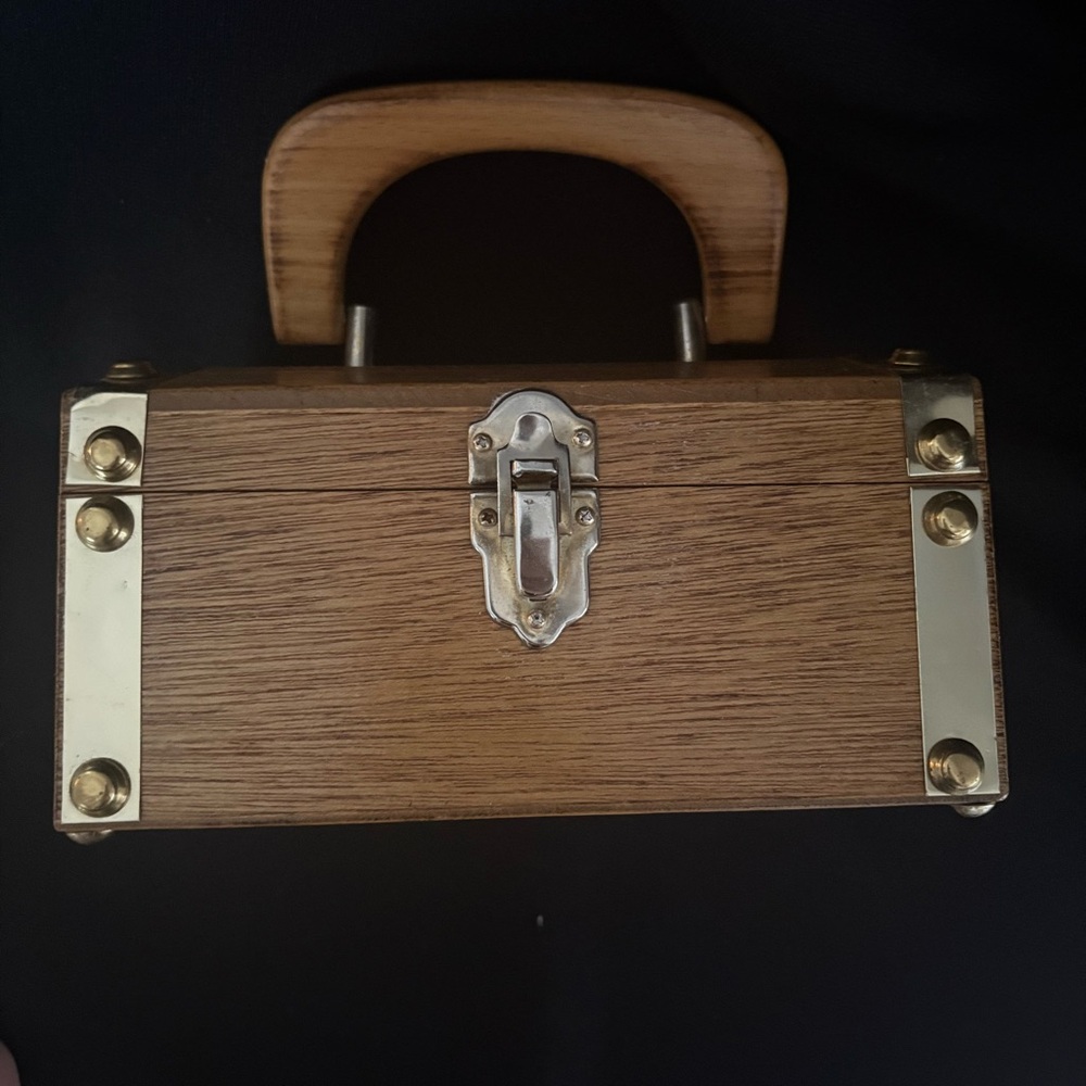Vintage Wood Purse Handbag with Brass Accents - Japan - Tally-Ho Creation - Picture 6 of 16
